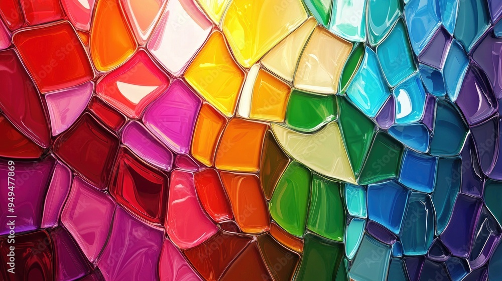 Poster vibrant abstract mosaic background featuring a glossy multicolored design