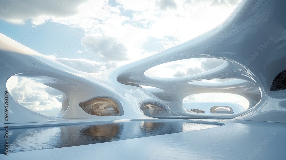 Poster futuristic architecture design rendered in 3d showcasing innovative and abstract structures