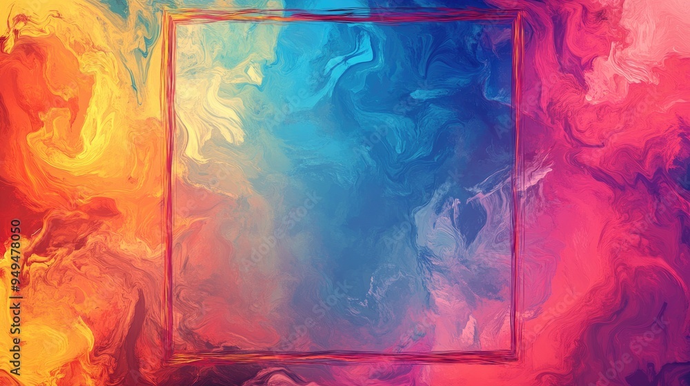 Poster rectangular frame featuring a vibrant abstract design showcasing an empty center for customization