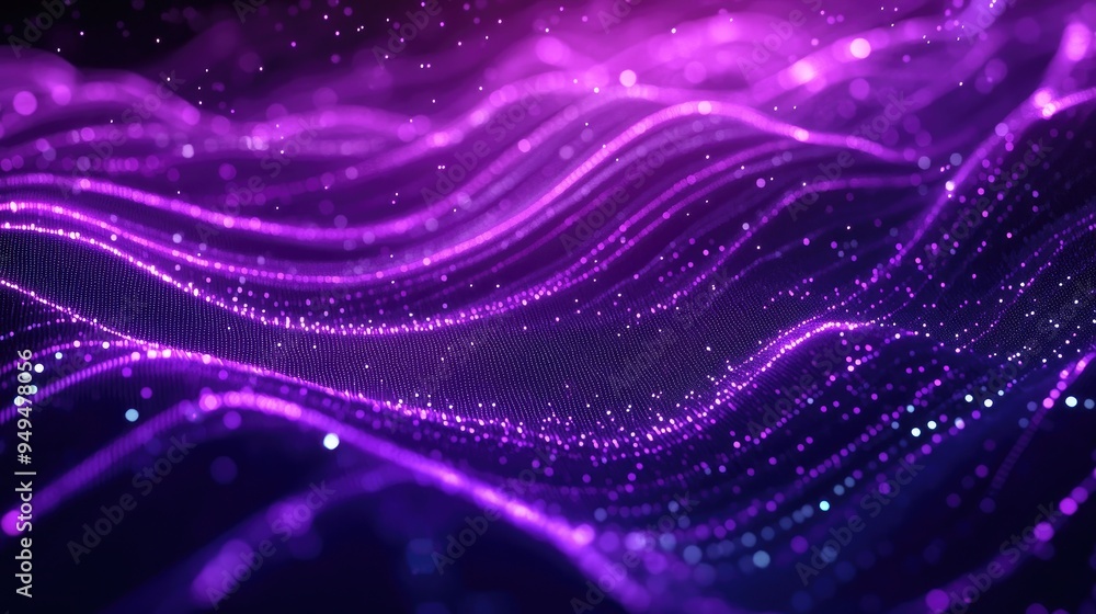 Poster purple wave line with light gradient on a dark background abstract representation of technology and 