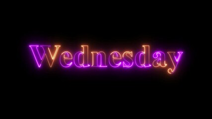 Abstract beautiful neon light Wednesday text animation 4k video.
