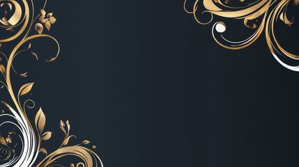 Minimalistic design featuring a gold and white vignettes frame Elegant curly curls on a dark background can enhance a business card announcement schedule or any other message