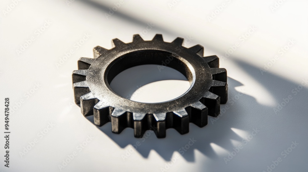 Poster elegant reflection of a gear with perspective and shadow on a white background offering easy isolati