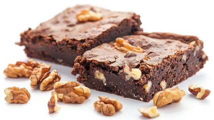 A futuristic watercolor of a brownie with walnuts, isolated with a white background