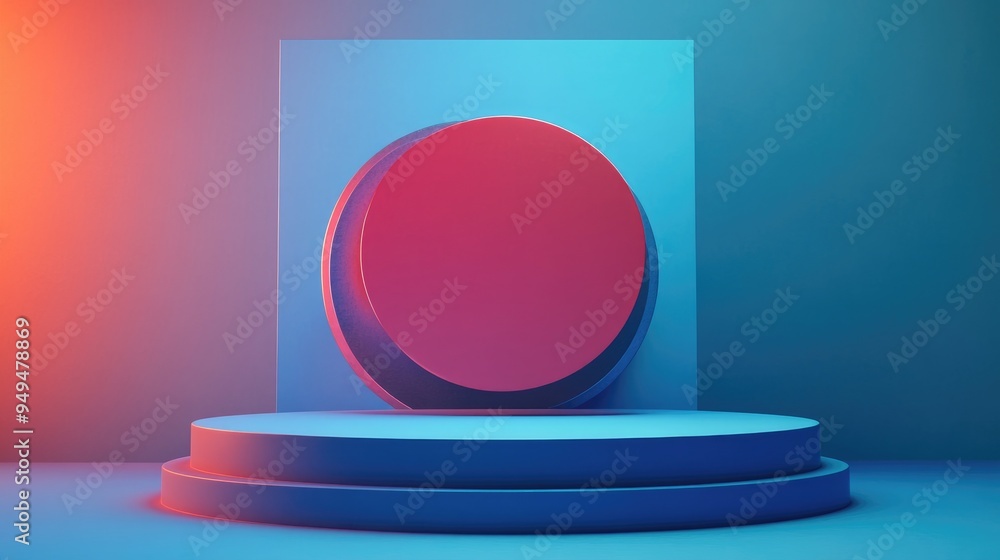 Poster abstract 3d geometric shape on a vibrant blue stage podium in a minimal studio setting illustration 