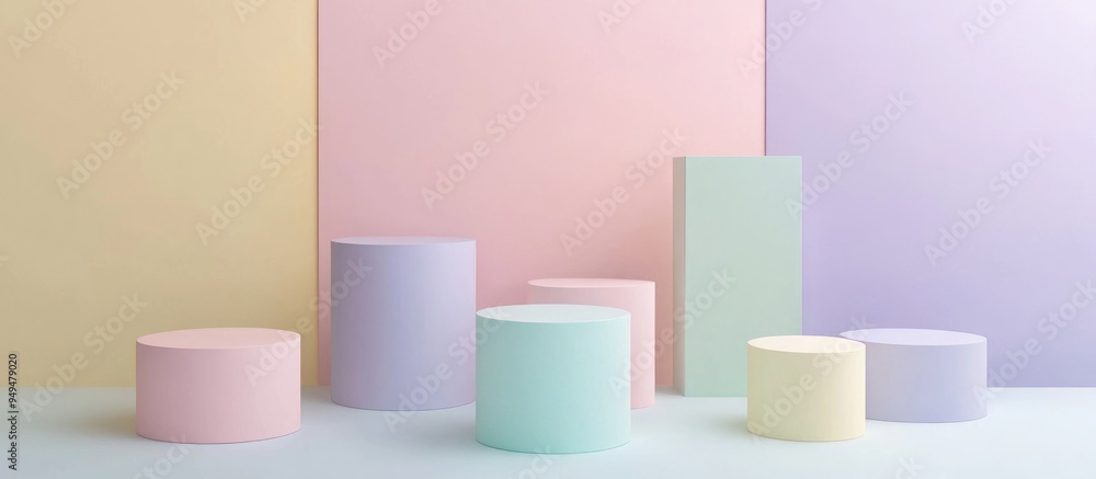 Poster Abstract geometric shape in pastel colors displayed in a minimal design suitable for product showcase in a 3D render