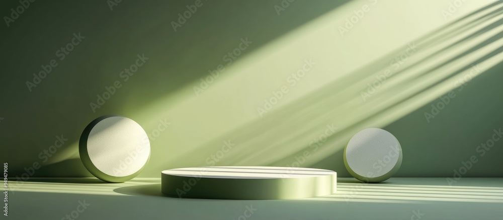 Poster Green podium for mockup presentation in minimalist style with ample copy space 3D rendered abstract background design