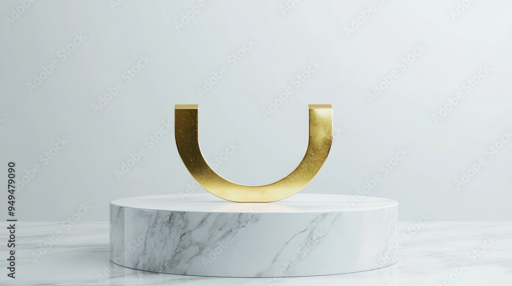 Poster gold glossy user symbol removed from white marble podium contemporary icon for website social media 