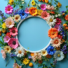 Fototapeta premium frame surrounded by colorful flowers