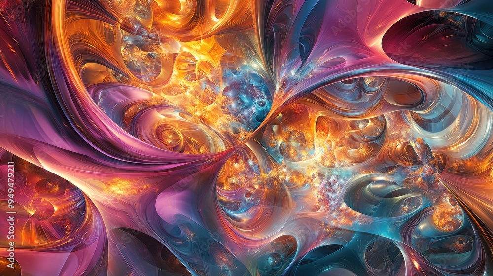 Poster vibrant chaotic fractal patterns with abstract shapes an imaginative 3d rendered illustration suitab