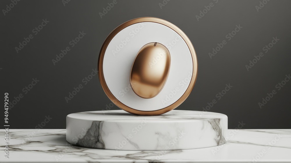Poster bronze mouse pointer symbol displayed on a white marble podium icon for digital platforms social med