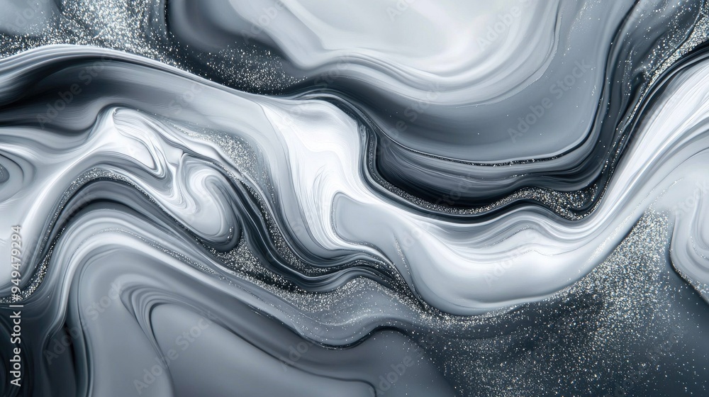 Poster elegant abstract background in shades of grey featuring shimmering glitter and fluid wave patterns