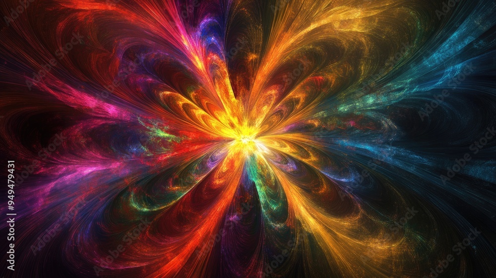 Poster fractal design depicting a vibrant explosion or colorful fireworks display