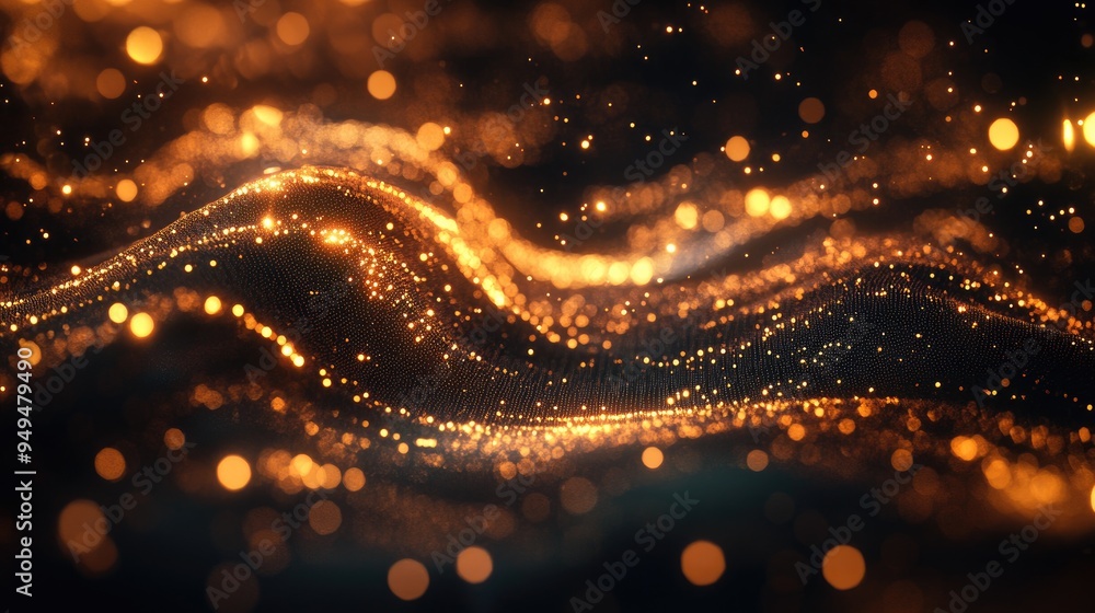 Poster dynamic particles create sound waves over a dark background blurred abstract lights form a stunning 