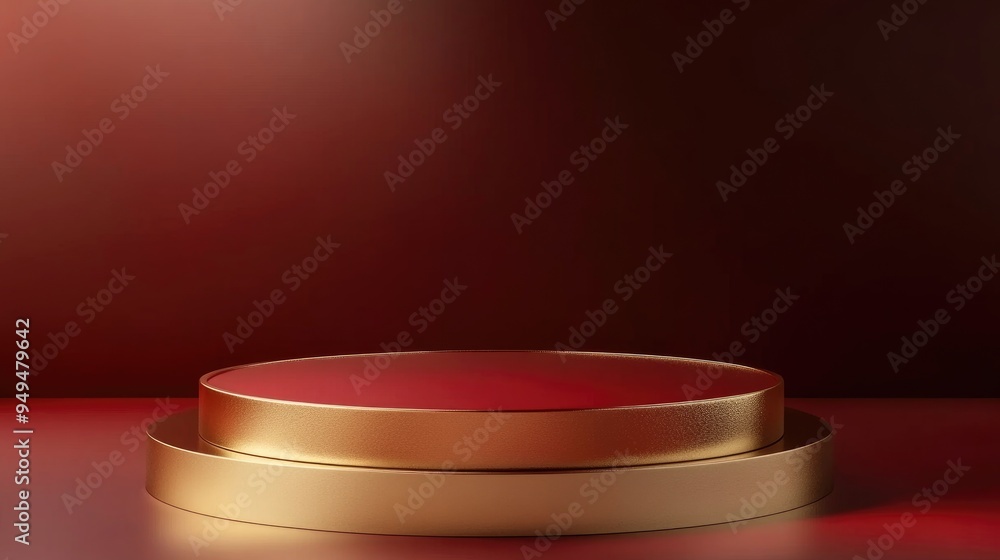 Aufkleber realistic 3d podium featuring dark red and gold colors minimalist round scene emphasizing light and 