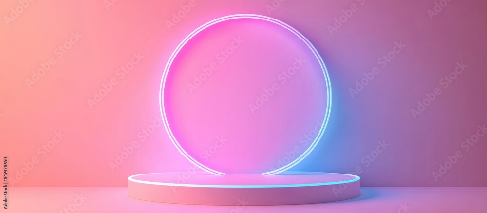 Poster blank product display featuring neon lights on a pastel colored background 3d rendering