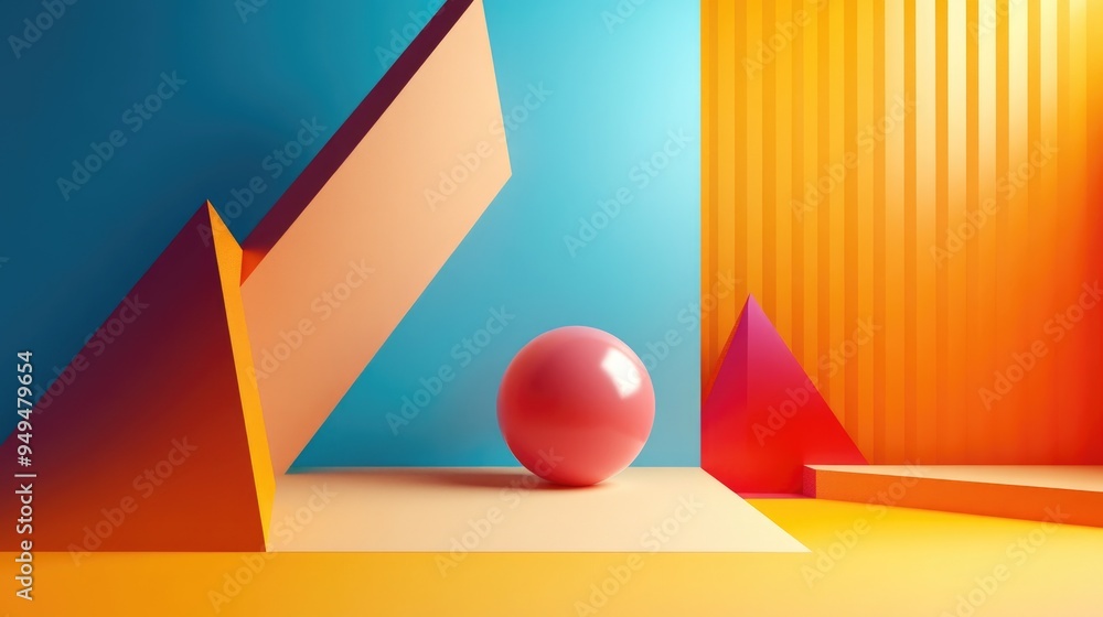 Fototapete Abstract geometric shape featuring a vibrant background ideal for product mockups banners presentations and 3D rendering