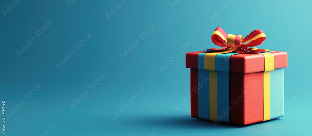 Poster minimal winter themed product backdrop for holiday and sales events colorful gift box adorned with a