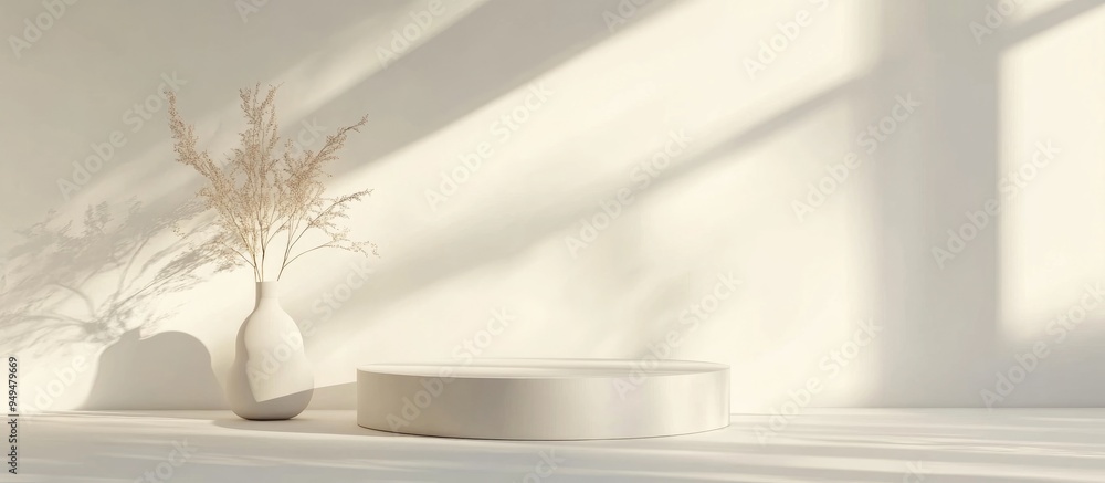 Fototapete Abstract 3D rendering featuring geometric shapes on a white background suitable for product presentation or mockup showcasing minimalistic design with ample empty space