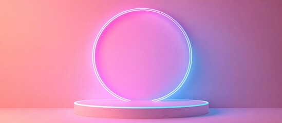 Obraz premium Blank product display featuring neon lights on a pastel colored background 3D rendering