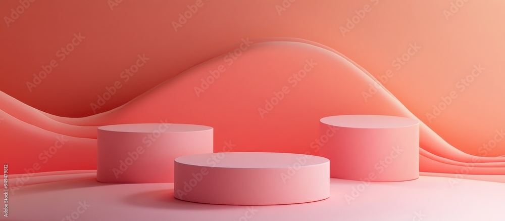 Poster abstract background featuring geometric podium shapes for product presentation or celebration 3d ren