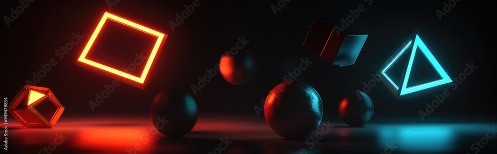 Aufkleber geometric shapes in black and gold on a dark background for potential product use 3d rendering