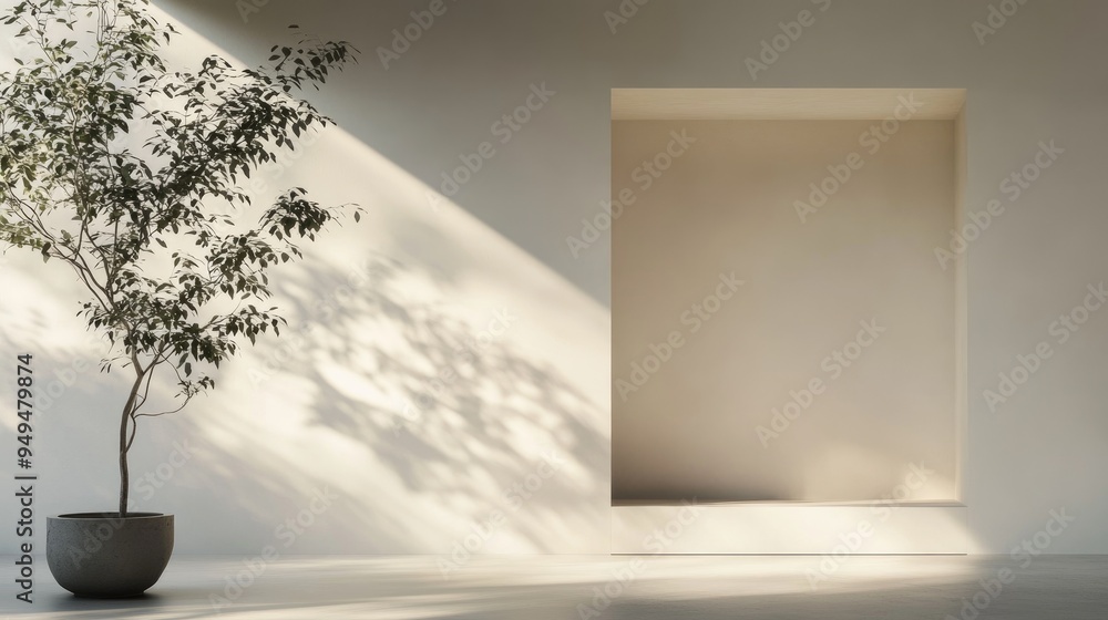 Poster minimalist empty interior featuring a softly shadowed niche perfect for architectural backgrounds re