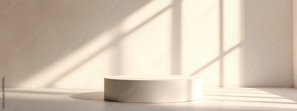 Poster new item displayed on a sleek white pedestal 3d rendering 3d illustration