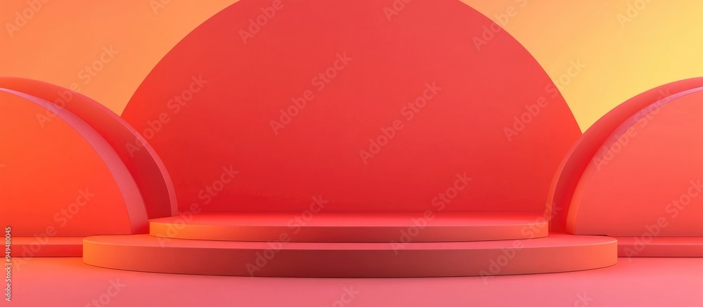 Poster Abstract minimal red geometric shape background display mockup for podium presentation 3D rendering