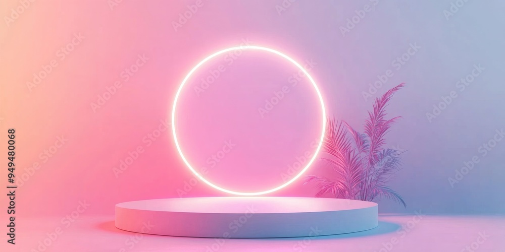 Aufkleber podium on a soft pastel background featuring a luminous glowing circle elegant backdrop suitable for