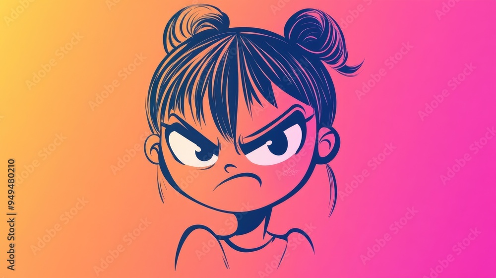 Aufkleber gradient line drawing of a cartoon character with a pouting expression