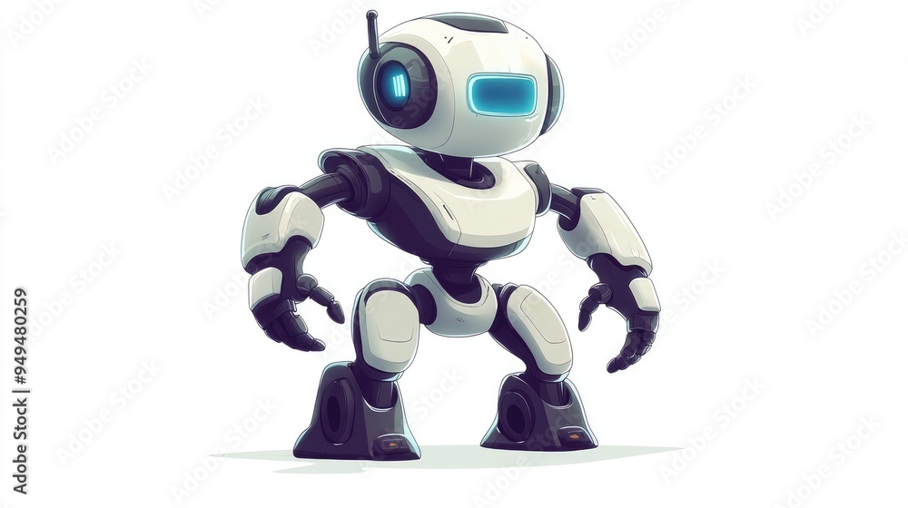 Poster 2d cartoon style illustration of a robot cyborg android design the character exhibits a dynamic pose