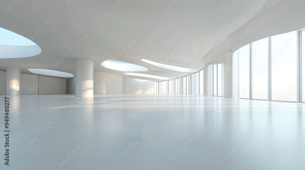 Poster Abstract modern architectural interior with an empty open space rendered in 3D