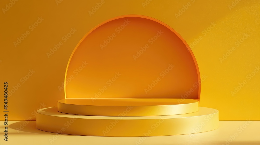Aufkleber minimalist gold podium with a vibrant yellow backdrop featuring a 3d rendered abstract composition d