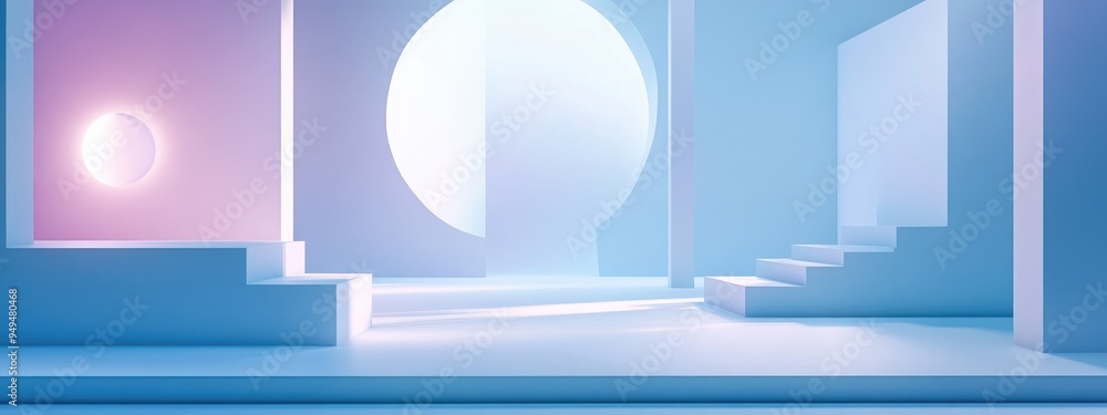 Poster minimalistic 3d rendering of a white geometric shape scene