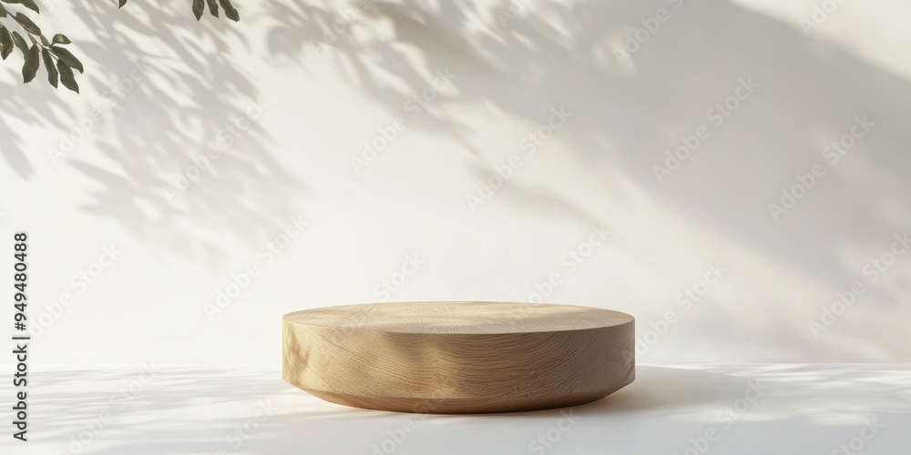 Poster wooden pedestal with a light frame on a white background blank pedestal minimal concept template 3d 