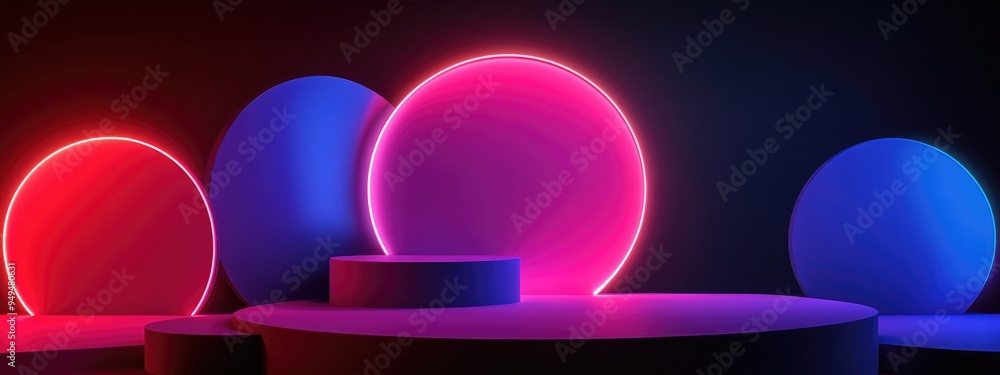 Poster Abstract colorful geometric shapes background contemporary minimalist display for podium presentation 3D rendering image