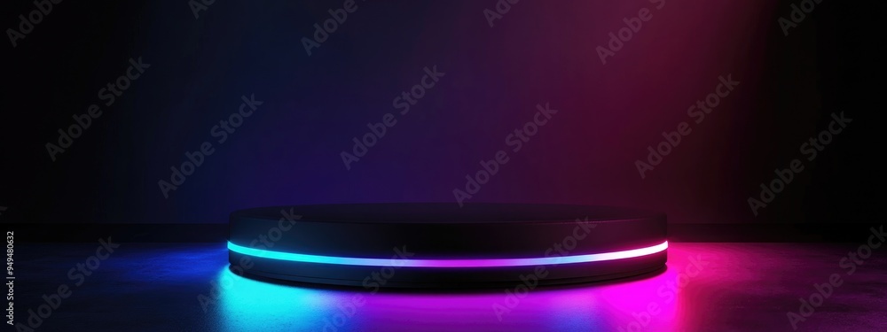 Aufkleber black podium on a dark background realistic dark platform 3d render