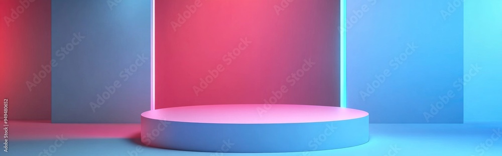 Poster Podium featuring empty geometric shapes in a pastel sky blue composition designed for modern stage presentations and minimalist mockups serving as an abstract showcase background 3D illustration o