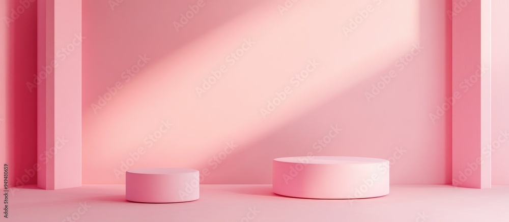 Poster Abstract pink background featuring a minimalistic layout designed for product presentation Geometric shapes create an ideal scene for showcasing a product 3D rendering