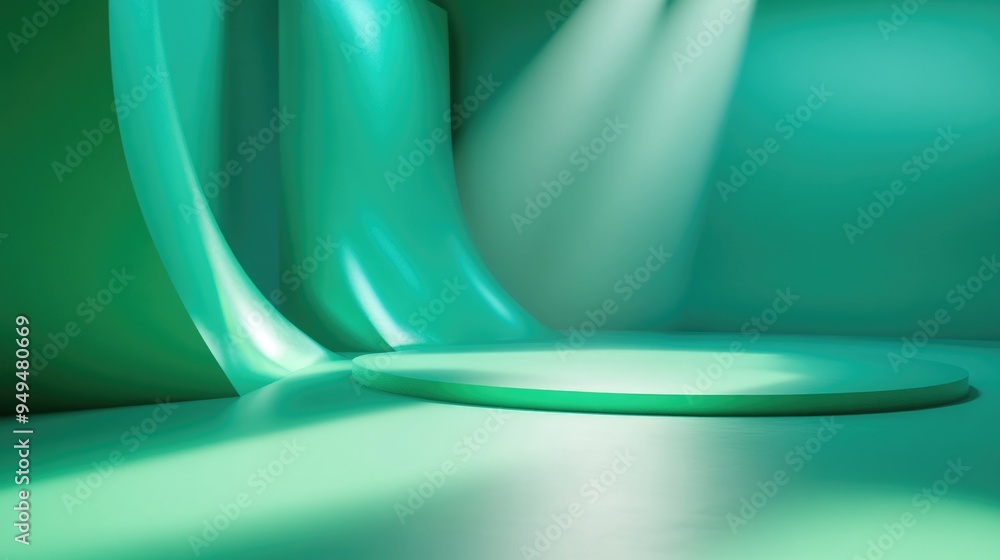 Poster Close up of a green stage in a blue studio environment 3D rendering