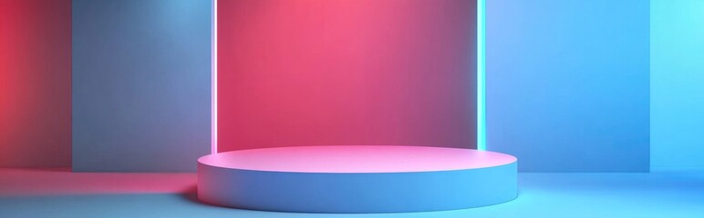 Fototapeta premium Podium featuring empty geometric shapes in a pastel sky blue composition designed for modern stage presentations and minimalist mockups serving as an abstract showcase background 3D illustration o