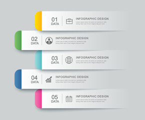 5 data infographics tab paper index template. Illustration abstract background.