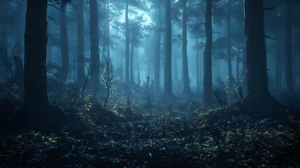 Fototapeta premium A spooky atmosphere with hidden creatures and deep dark colors in a forest