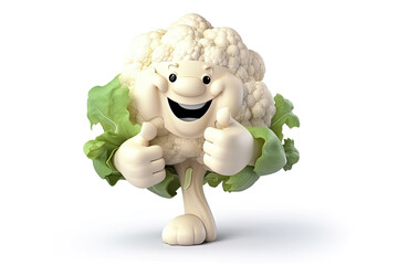 Smiling Cauliflower Cheerful 3D Character Giving Thumbs Up and Promoting Nutritious Vegetable Choices