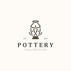 Pottery handmade logo design, studio traditional clay craft sign concept in simple flat design style