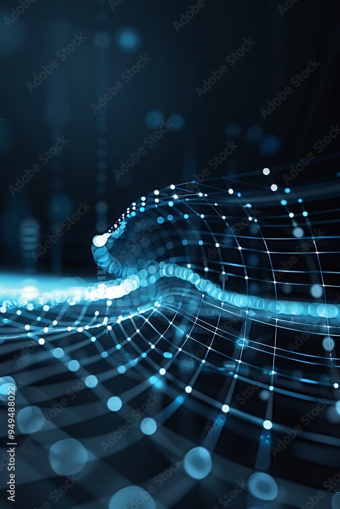 Poster futuristic abstract background featuring a blend of digital grids and luminous lines, symbolizing te