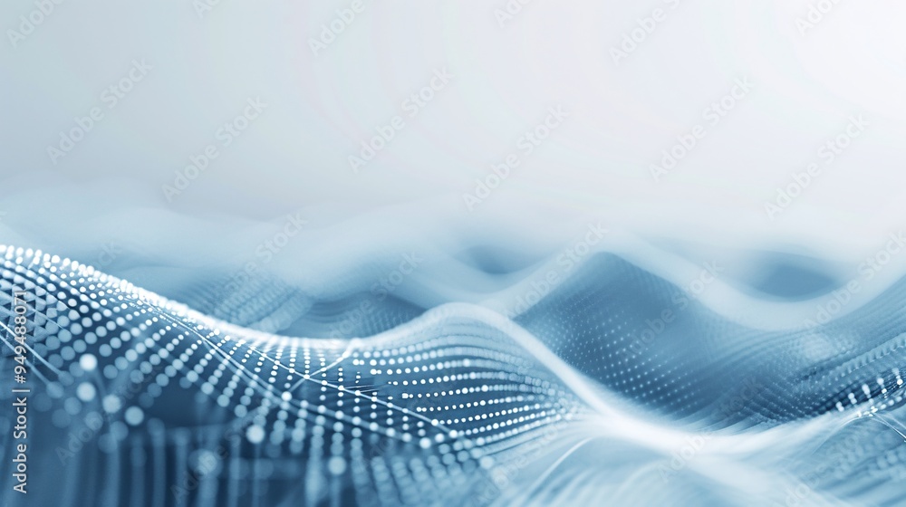 Poster abstract digital landscape with a mesh of interconnected dots and lines, representing data networks 