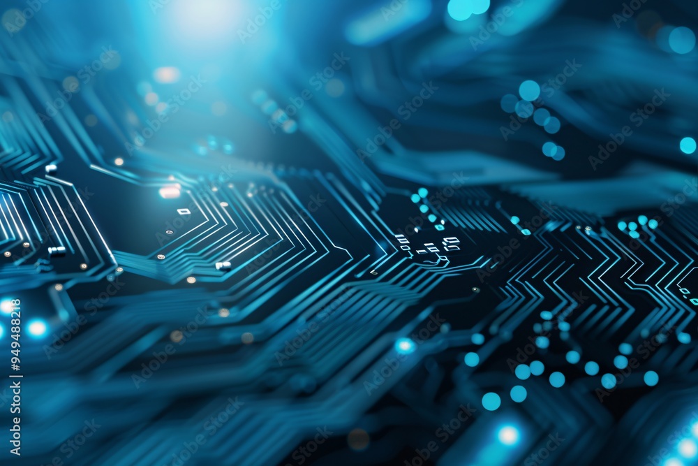 Poster high-tech digital background featuring circuit board patterns and glowing elements, representing inn