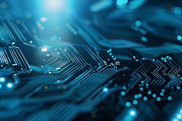 High-tech digital background featuring circuit board patterns and glowing elements, representing innovation and technology, with ample copy space.